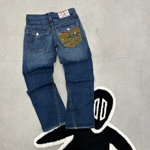 True Religion Joey Mens Blue Flare Jeans Embroidered Buddha Pocket 30 USA Made